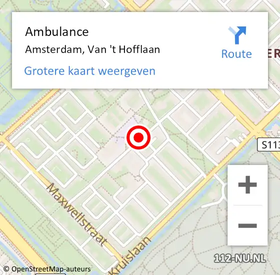 Locatie op kaart van de 112 melding: Ambulance Amsterdam, Van 't Hofflaan op 13 februari 2018 12:35