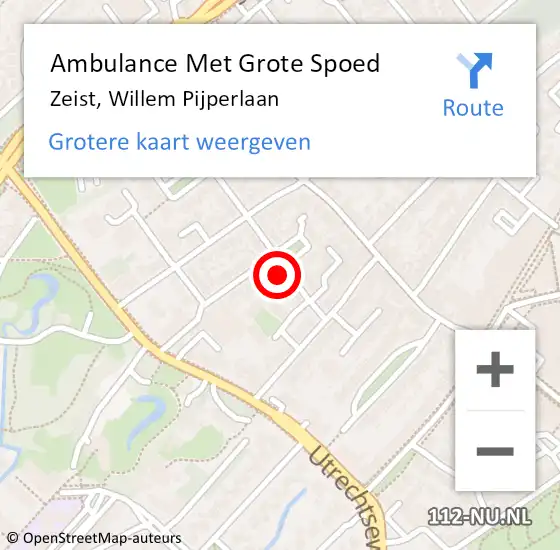 Locatie op kaart van de 112 melding: Ambulance Met Grote Spoed Naar Zeist, Willem Pijperlaan op 13 februari 2018 13:12