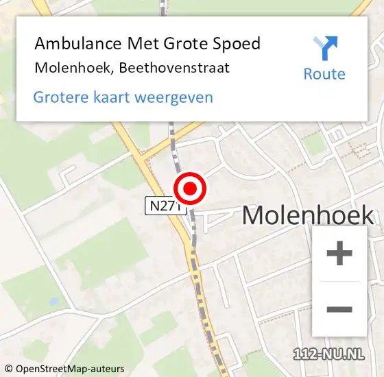 Locatie op kaart van de 112 melding: Ambulance Met Grote Spoed Naar Molenhoek, Beethovenstraat op 13 februari 2018 13:30