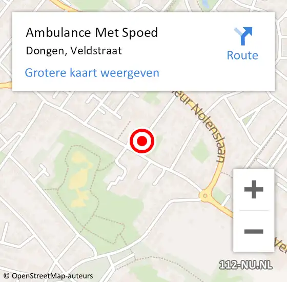 Locatie op kaart van de 112 melding: Ambulance Met Spoed Naar Dongen, Veldstraat op 13 februari 2018 13:36