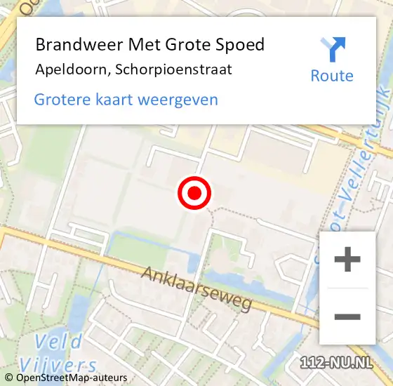 Locatie op kaart van de 112 melding: Brandweer Met Grote Spoed Naar Apeldoorn, Schorpioenstraat op 13 februari 2018 14:12