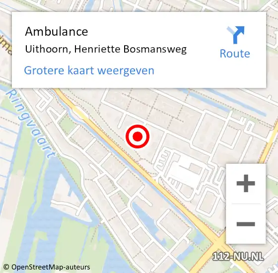 Locatie op kaart van de 112 melding: Ambulance Uithoorn, Henriette Bosmansweg op 13 februari 2018 14:26