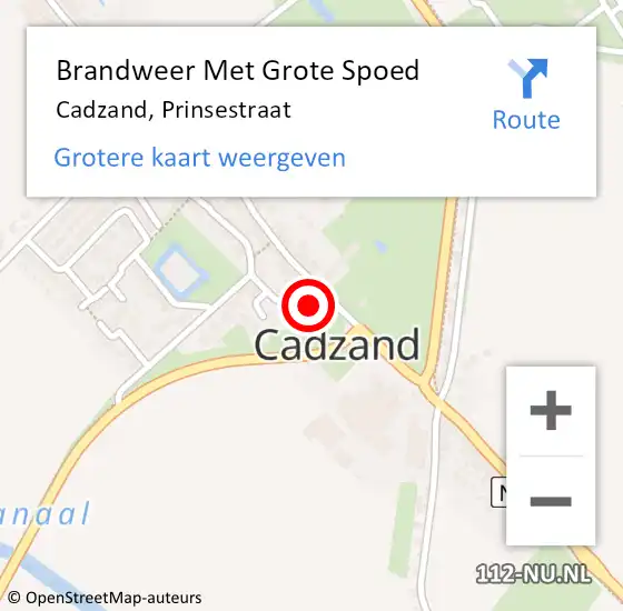 Locatie op kaart van de 112 melding: Brandweer Met Grote Spoed Naar Cadzand, Prinsestraat op 13 februari 2018 14:27