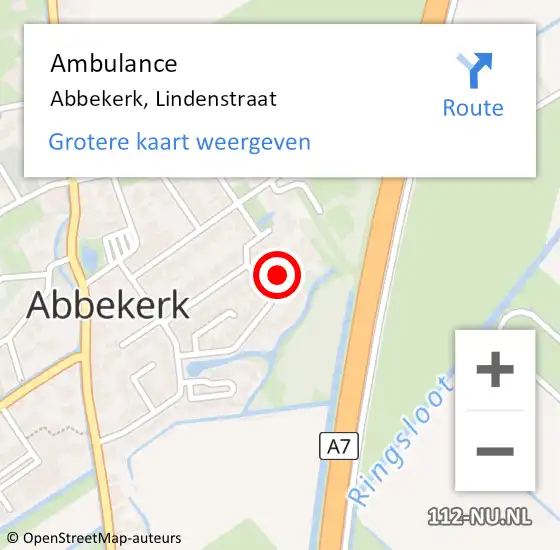 Locatie op kaart van de 112 melding: Ambulance Abbekerk, Lindenstraat op 13 februari 2018 15:33