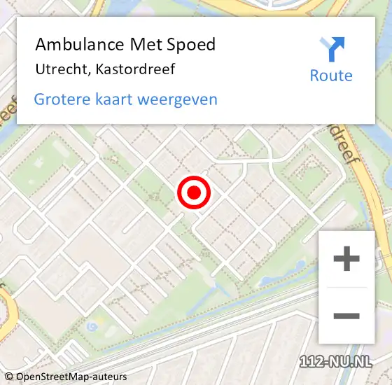 Locatie op kaart van de 112 melding: Ambulance Met Spoed Naar Utrecht, Kastordreef op 13 februari 2018 15:52