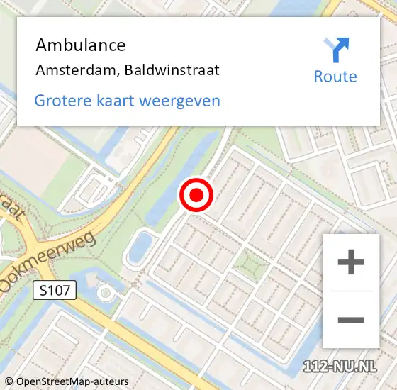 Locatie op kaart van de 112 melding: Ambulance Amsterdam, Baldwinstraat op 13 februari 2018 16:01