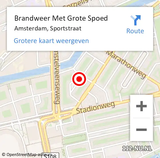 Locatie op kaart van de 112 melding: Brandweer Met Grote Spoed Naar Amsterdam, Sportstraat op 13 februari 2018 16:03