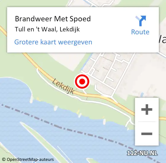 Locatie op kaart van de 112 melding: Brandweer Met Spoed Naar Tull en 't Waal, Lekdijk op 13 februari 2018 16:13