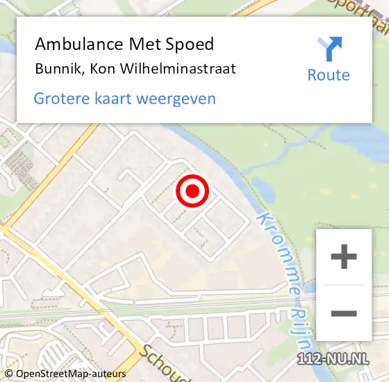 Locatie op kaart van de 112 melding: Ambulance Met Spoed Naar Bunnik, Kon Wilhelminastraat op 16 februari 2014 05:02