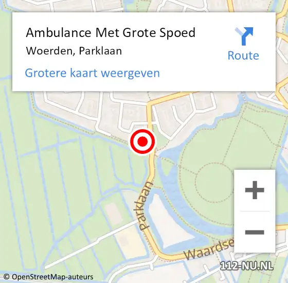 Locatie op kaart van de 112 melding: Ambulance Met Grote Spoed Naar Woerden, Parklaan op 13 februari 2018 18:20