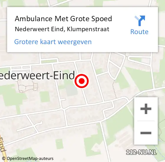 Locatie op kaart van de 112 melding: Ambulance Met Grote Spoed Naar Nederweert Eind, Klumpenstraat op 16 februari 2014 05:39