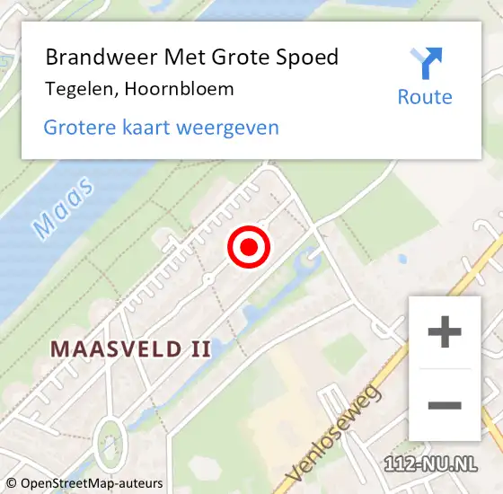 Locatie op kaart van de 112 melding: Brandweer Met Grote Spoed Naar Tegelen, Hoornbloem op 13 februari 2018 19:46