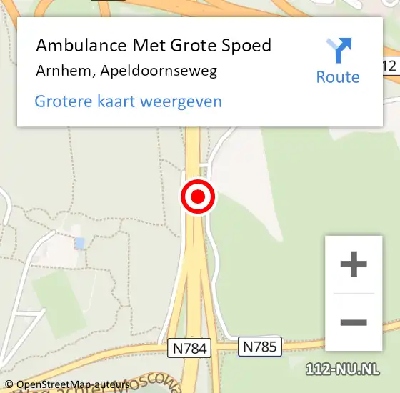 Locatie op kaart van de 112 melding: Ambulance Met Grote Spoed Naar Arnhem, Apeldoornseweg op 13 februari 2018 20:03