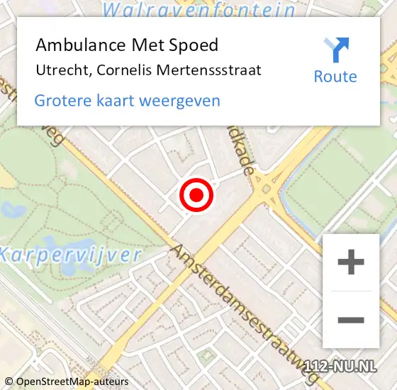 Locatie op kaart van de 112 melding: Ambulance Met Spoed Naar Utrecht, Cornelis Mertenssstraat op 13 februari 2018 20:16