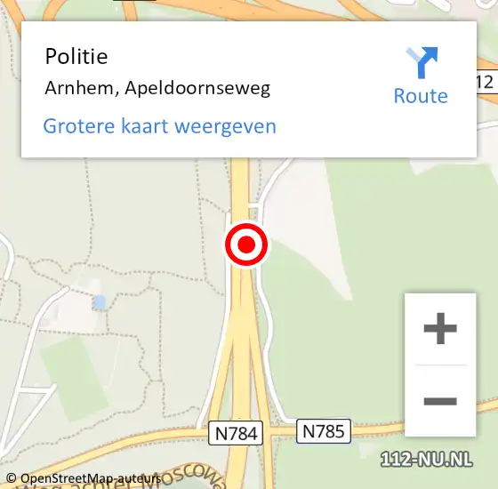 Locatie op kaart van de 112 melding: Politie Arnhem, Apeldoornseweg op 13 februari 2018 21:35