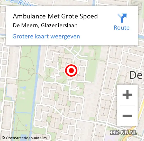 Locatie op kaart van de 112 melding: Ambulance Met Grote Spoed Naar De Meern, Glazenierslaan op 13 februari 2018 22:07