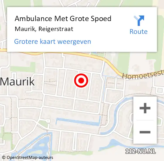 Locatie op kaart van de 112 melding: Ambulance Met Grote Spoed Naar Maurik, Reigerstraat op 13 februari 2018 22:27