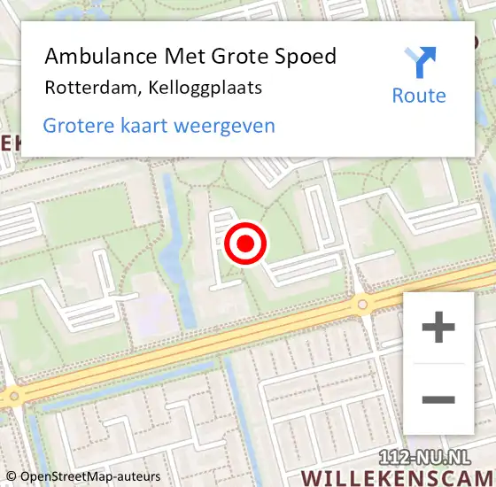 Locatie op kaart van de 112 melding: Ambulance Met Grote Spoed Naar Rotterdam, Kelloggplaats op 13 februari 2018 22:41