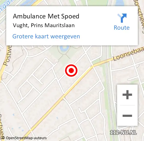 Locatie op kaart van de 112 melding: Ambulance Met Spoed Naar Vught, Prins Mauritslaan op 14 februari 2018 00:12
