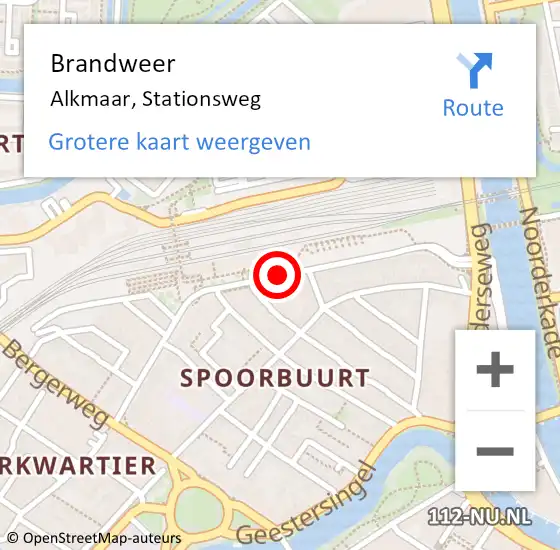 Locatie op kaart van de 112 melding: Brandweer Alkmaar, Stationsweg op 14 februari 2018 00:44