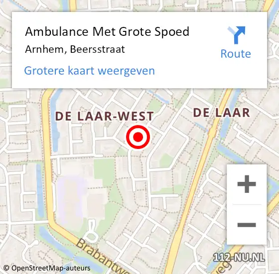 Locatie op kaart van de 112 melding: Ambulance Met Grote Spoed Naar Arnhem, Beersstraat op 14 februari 2018 04:54