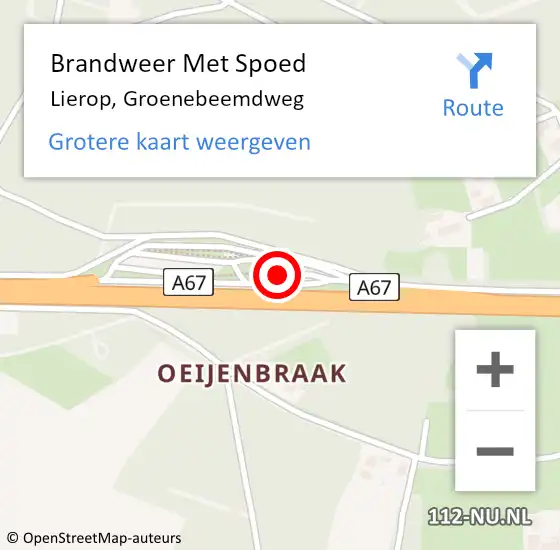 Locatie op kaart van de 112 melding: Brandweer Met Spoed Naar Lierop, Groenebeemdweg op 14 februari 2018 06:02