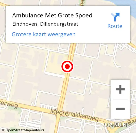Locatie op kaart van de 112 melding: Ambulance Met Grote Spoed Naar Eindhoven, Dillenburgstraat op 14 februari 2018 08:32