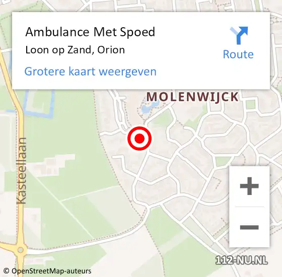 Locatie op kaart van de 112 melding: Ambulance Met Spoed Naar Loon op Zand, Orion op 14 februari 2018 09:12