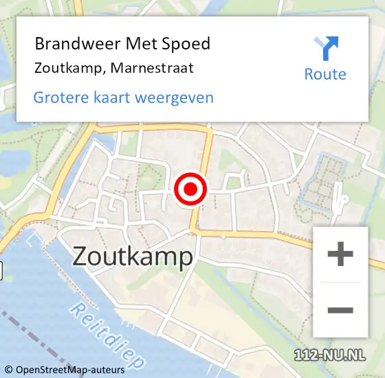 Locatie op kaart van de 112 melding: Brandweer Met Spoed Naar Zoutkamp, Marnestraat op 14 februari 2018 09:49