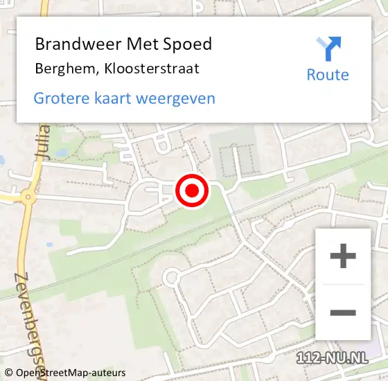 Locatie op kaart van de 112 melding: Brandweer Met Spoed Naar Berghem, Kloosterstraat op 14 februari 2018 09:54