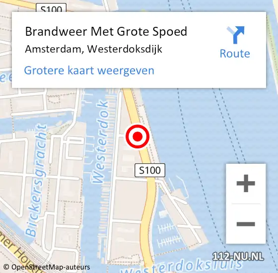 Locatie op kaart van de 112 melding: Brandweer Met Grote Spoed Naar Amsterdam, Westerdoksdijk op 14 februari 2018 10:23
