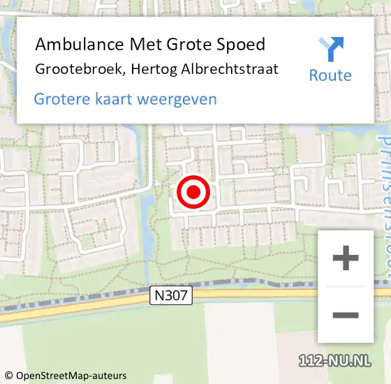 Locatie op kaart van de 112 melding: Ambulance Met Grote Spoed Naar Grootebroek, Hertog Albrechtstraat op 14 februari 2018 11:11