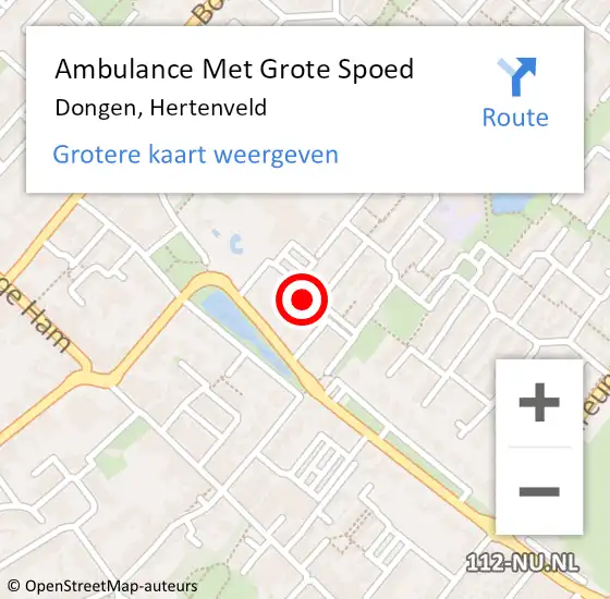 Locatie op kaart van de 112 melding: Ambulance Met Grote Spoed Naar Dongen, Hertenveld op 16 februari 2014 08:33