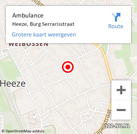 Locatie op kaart van de 112 melding: Ambulance Heeze, Burg Serrarisstraat op 14 februari 2018 12:15