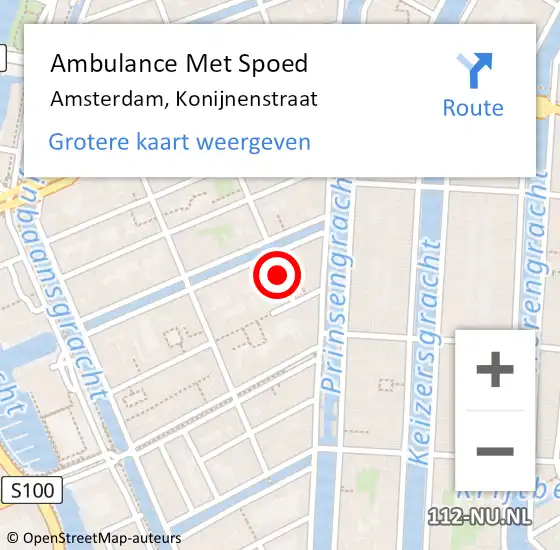 Locatie op kaart van de 112 melding: Ambulance Met Spoed Naar Amsterdam, Konijnenstraat op 14 februari 2018 12:41