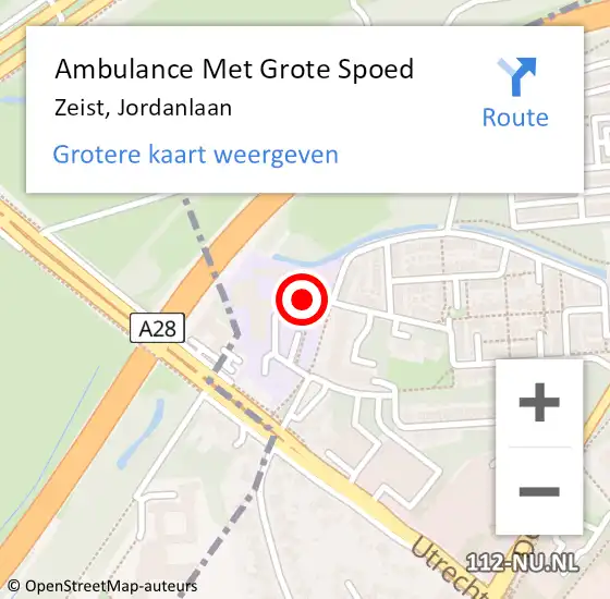 Locatie op kaart van de 112 melding: Ambulance Met Grote Spoed Naar Zeist, Jordanlaan op 14 februari 2018 14:11