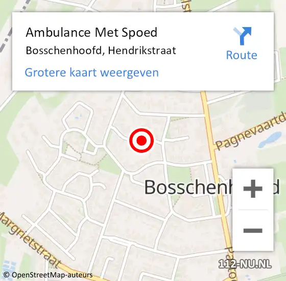 Locatie op kaart van de 112 melding: Ambulance Met Spoed Naar Bosschenhoofd, Hendrikstraat op 14 februari 2018 14:34