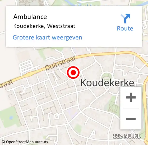 Locatie op kaart van de 112 melding: Ambulance Koudekerke, Weststraat op 14 februari 2018 15:00