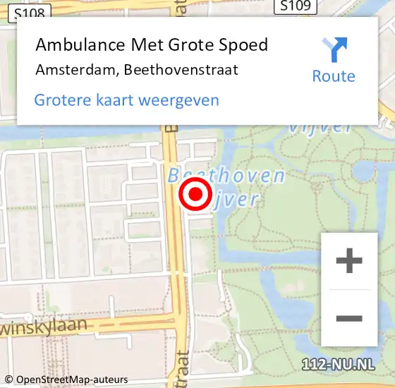 Locatie op kaart van de 112 melding: Ambulance Met Grote Spoed Naar Amsterdam, Beethovenstraat op 14 februari 2018 15:00