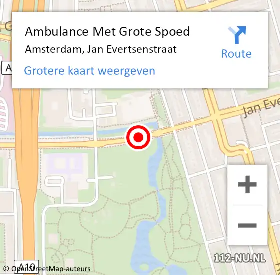 Locatie op kaart van de 112 melding: Ambulance Met Grote Spoed Naar Amsterdam, Jan Evertsenstraat op 14 februari 2018 15:26