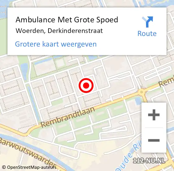 Locatie op kaart van de 112 melding: Ambulance Met Grote Spoed Naar Woerden, Derkinderenstraat op 14 februari 2018 15:42