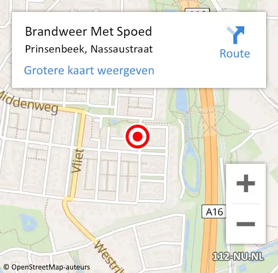 Locatie op kaart van de 112 melding: Brandweer Met Spoed Naar Prinsenbeek, Nassaustraat op 14 februari 2018 16:09