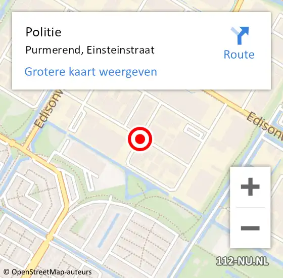 Locatie op kaart van de 112 melding: Politie Purmerend, Einsteinstraat op 14 februari 2018 16:11