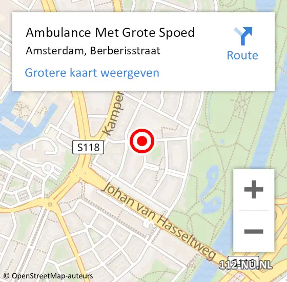 Locatie op kaart van de 112 melding: Ambulance Met Grote Spoed Naar Amsterdam, Berberisstraat op 14 februari 2018 16:33