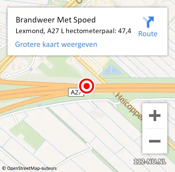 Locatie op kaart van de 112 melding: Brandweer Met Spoed Naar Lexmond, A27 L hectometerpaal: 47,6 op 14 februari 2018 16:39