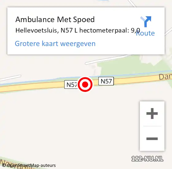 Locatie op kaart van de 112 melding: Ambulance Met Spoed Naar Hellevoetsluis, N57 R hectometerpaal: 9,1 op 14 februari 2018 17:04
