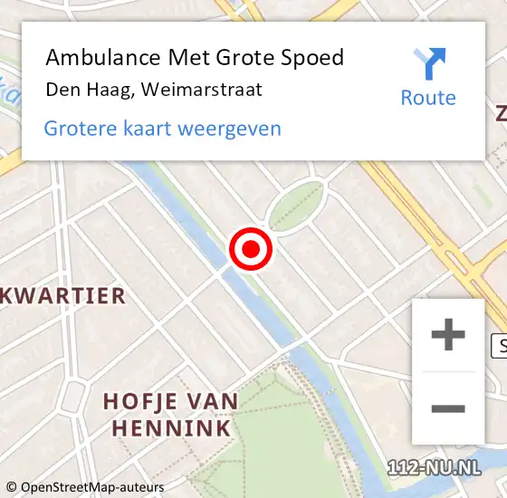 Locatie op kaart van de 112 melding: Ambulance Met Grote Spoed Naar Den Haag, Weimarstraat op 14 februari 2018 17:52