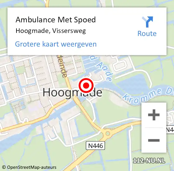 Locatie op kaart van de 112 melding: Ambulance Met Spoed Naar Hoogmade, Vissersweg op 14 februari 2018 19:04