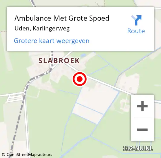 Locatie op kaart van de 112 melding: Ambulance Met Grote Spoed Naar Uden, Karlingerweg op 14 februari 2018 19:45