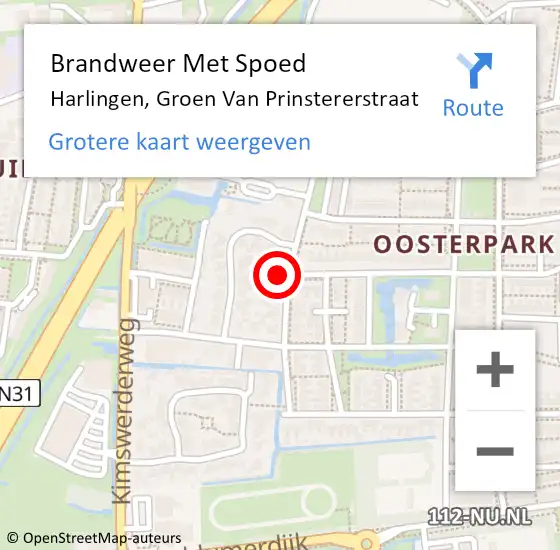 Locatie op kaart van de 112 melding: Brandweer Met Spoed Naar Harlingen, Groen Van Prinstererstraat op 14 februari 2018 21:28